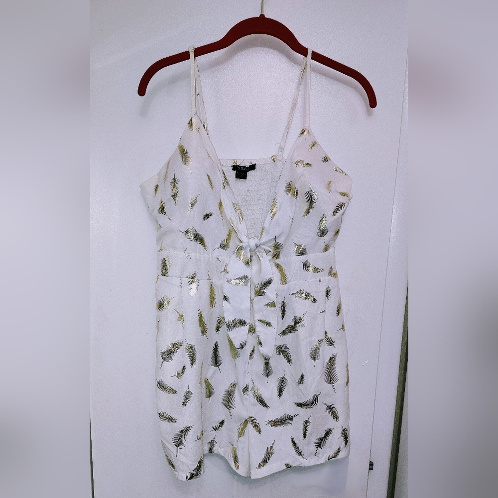 White Romper with Feather Print